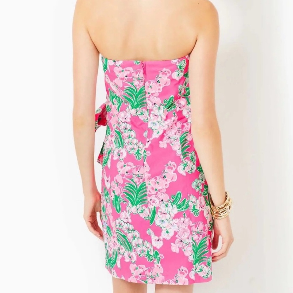 🆕 Lilly Pulitzer Stella Strapless Dress Roxie Pink Green Bow Fitted XS 0 - Picture 3 of 9